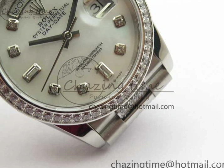 0516 Day-Date 36mm 128239 SS Crystal BP Best Edition White MOP Crystal Marker Dial on SS President Bracelet A MoistureWicking 2682